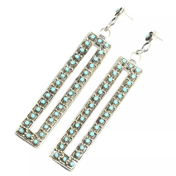 Native American sterling silver Zuni handmade Turquoise Dangle earring